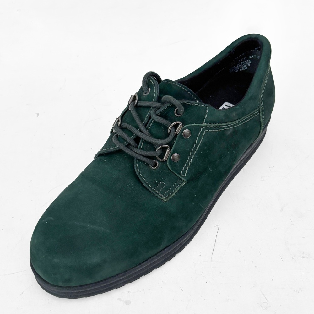 Trotters Katie Green Nubuck Leather Lace Up Oxford Shoes Womens 10 Dark Academia